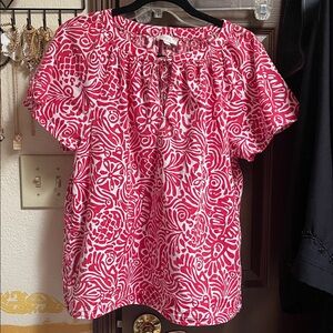 LOFT Red and White Abstract Blouse size medium